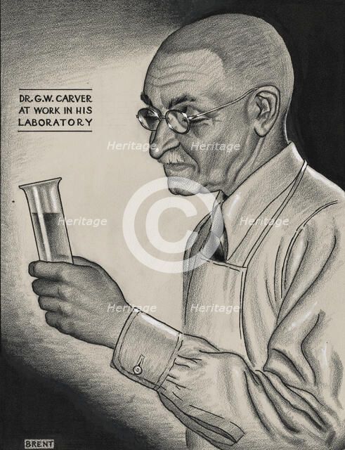 Dr. G.W. Carver at Work in His Laboratory, ca.1935 - 1943. Creator: Richard Brent.