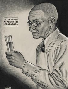 Dr. G.W. Carver at Work in His Laboratory, ca.1935 - 1943. Creator: Richard Brent