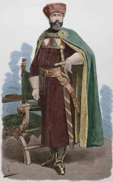 Dr Fastenrath, in the costume he wore in the historic procession of the Cologne festivities..., 1881 Creator: Tomás Carlos Capuz