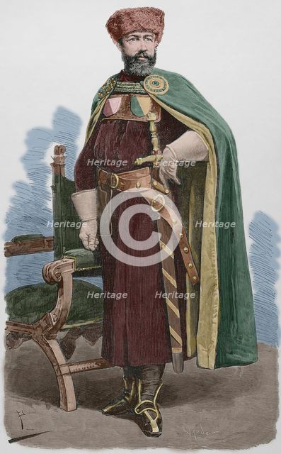 Dr Fastenrath, in the costume he wore in the historic procession of the Cologne festivities..., 1881 Creator: Tomás Carlos Capuz.