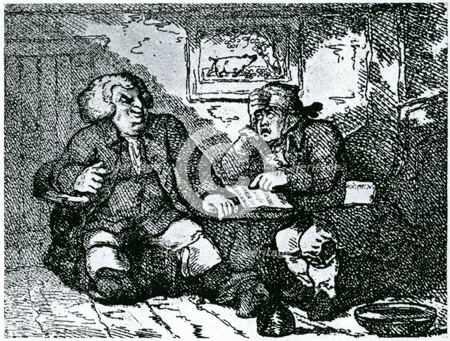 Dr Johnson and James Boswell recovering from a hangover after a night on the town. Artist: Thomas Rowlandson