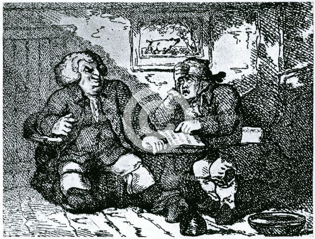 Dr Johnson and James Boswell recovering from a hangover after a night on the town. Artist: Thomas Rowlandson