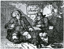 Dr Johnson and James Boswell recovering from a hangover after a night on the town. Artist: Thomas Rowlandson