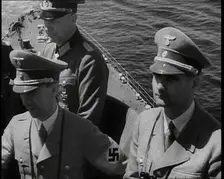 Dr Josef Goebbels, Rudolf Hess, and German Officer on Board an Italian Battleship, 1937. Creator: British Pathe Ltd