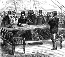 Dr. Livingstone's remains: the coffin on the deck of the Queen, 1874. Creator: Unknown