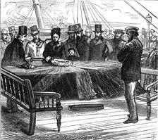 Dr. Livingstone's remains: the coffin on the deck of the Queen, 1874. Creator: Unknown