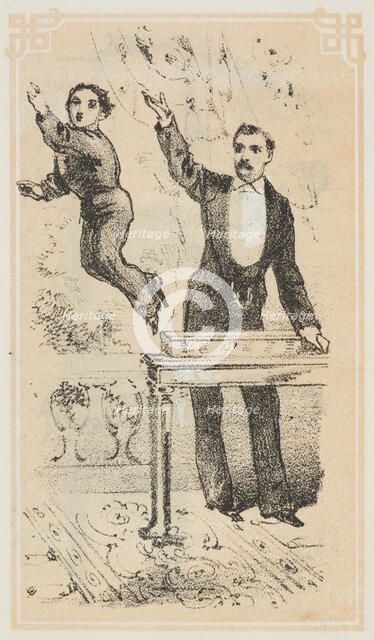 Dr. Lynn performs a magical illusion, 1870. Creator: Unknown.