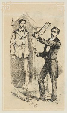 Dr. Lynn performs a magical illusion, 1870. Creator: Unknown