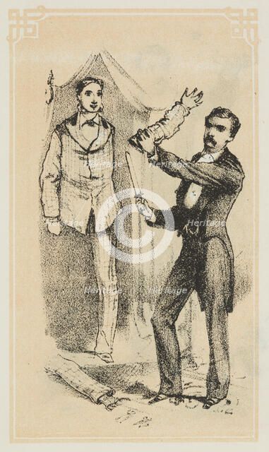 Dr. Lynn performs a magical illusion, 1870.  Creator: Unknown.