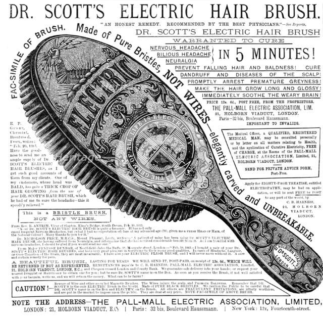 Dr. Scott's Electric Hair Brush, 1883. Creator: Unknown.