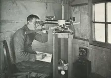 Dr. Simpson at the Unifilar Magnetometer 1911, (1913). Artist: Herbert Ponting