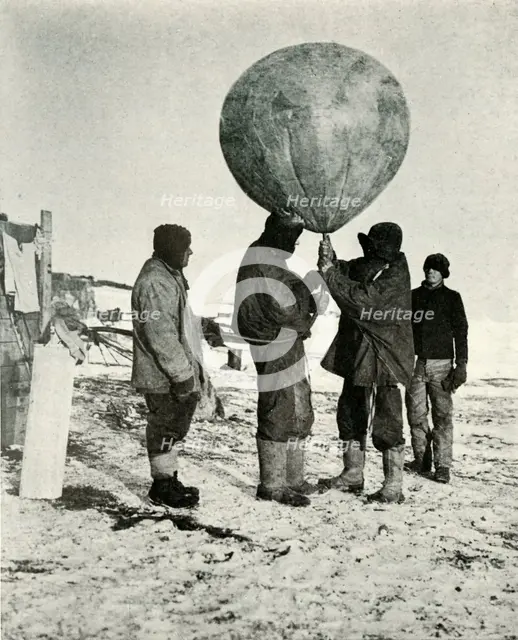 'Dr. Simpson Sending Up a Balloon', 1911, (1913). Artist: Herbert Ponting.