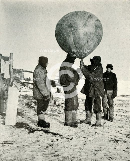 'Dr. Simpson Sending Up a Balloon', 1911, (1913). Artist: Herbert Ponting.
