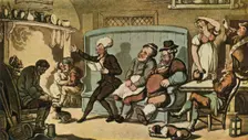 Dr. Syntax Reading His "Tour" in the Kitchen of the Dun Cow c1815, (1943). Creator: Thomas Rowlandson