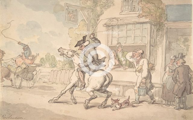 Dr. Syntax with a Balky Horse Before an Inn, 18th-19th century. Creator: Thomas Rowlandson.