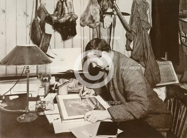 'Dr. Wilson Working Up The Sketch Which Is Given at P. 258', 1911, (1913). Artist: Herbert Ponting.