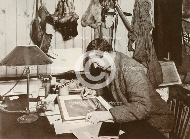 'Dr. Wilson Working Up The Sketch Which Is Given at P. 258', 1911, (1913). Artist: Herbert Ponting.