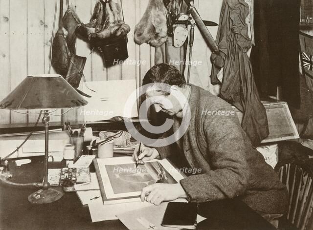 'Dr. Wilson Working Up The Sketch Which Is Given at P. 258', 1911, (1913). Artist: Herbert Ponting.