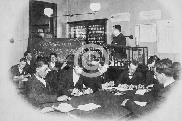 Dr Wilton W.R. Love teaching class with Chemistry/Pharmacy students, 1894. Creator: Unknown.