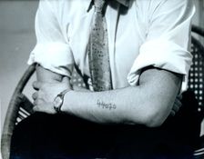 Dr Vrba displays his Auschwitz prison number, c1940s(?). Creator: Unknown