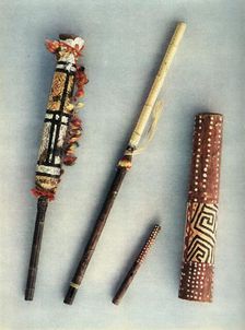 Drum and wind instruments of the tribe of Baniva Indians, Venezuela. 1948