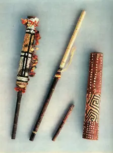 Drum and wind instruments of the tribe of Baniva Indians, Venezuela. 1948