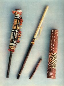 Drum and wind instruments of the tribe of Baniva Indians, Venezuela. 1948