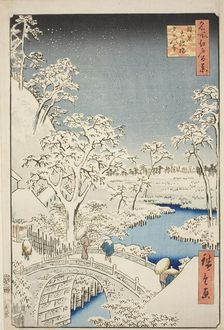 Drum Bridge and Yuhi Hill at Meguro (Meguro Taikobashi Yuhi-no-oka), from the series..., 1857. Creator: Ando Hiroshige