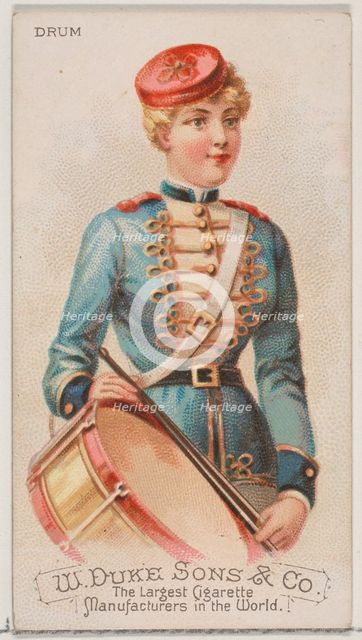 Drum, from the Musical Instruments series (N82) for Duke brand cigarettes, 1888., 1888. Creator: Schumacher & Ettlinger.