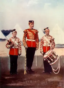 Drum-Major and Drummers, Coldstream Guards 1900. Creator: Gregory & Co