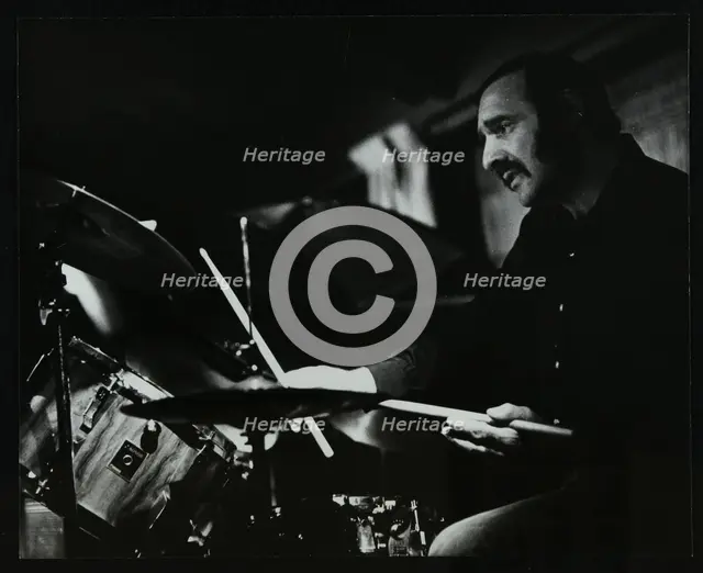 Drummer Alan Jackson playing at The Stables, Wavendon, Buckinghamshire. Creator: Denis Williams.
