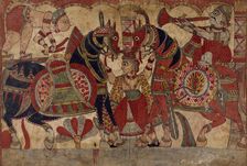 Drummer and Horn Player (Accompanying the Hunt?), Scene from the Story of the Marriage..., c1850. Creator: Unknown