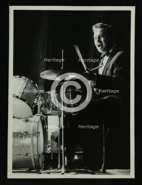 Drummer and vocalist Mel Torme on stage at the Bristol Hippodrome, 1950s. Creator: Denis Williams.