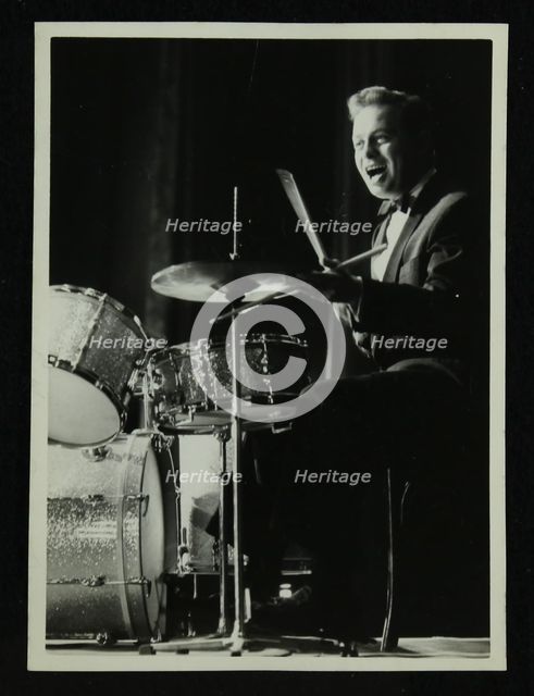 Drummer and vocalist Mel Torme on stage at the Bristol Hippodrome, 1950s. Artist: Denis Williams