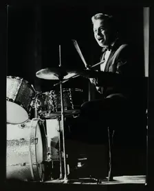 Drummer and vocalist Mel Torme on stage at the Bristol Hippodrome, 1950s. Creator: Denis Williams