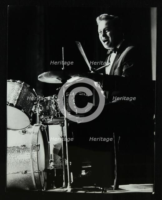 Drummer and vocalist Mel Torme on stage at the Bristol Hippodrome, 1950s. Artist: Denis Williams