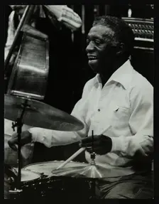 Drummer Art Blakey playing at the Forum Theatre, Hatfield, Hertfordshire, 1978. Creator: Denis Williams