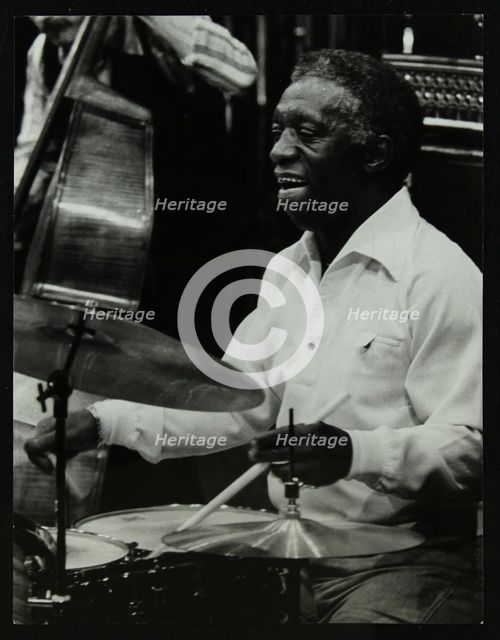 Drummer Art Blakey playing at the Forum Theatre, Hatfield, Hertfordshire, 1978. Creator: Denis Williams.