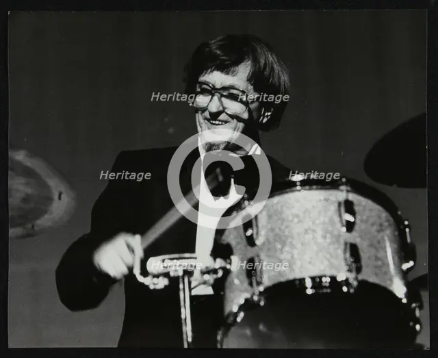 Drummer Barrett Deems playing in Stevenage, Hertfordshire, 1984. Creator: Denis Williams.