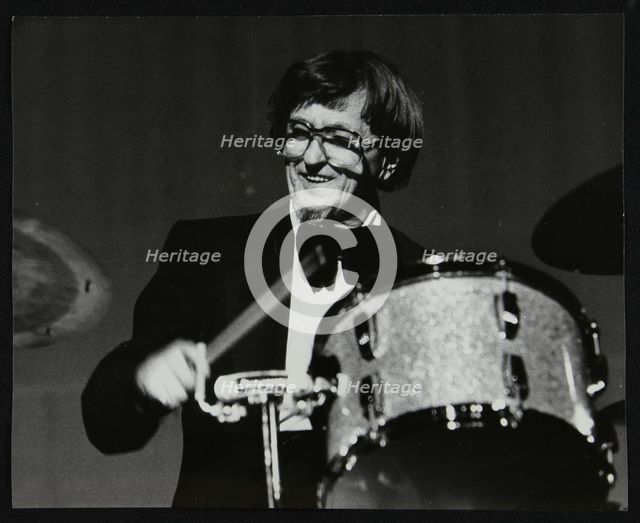 Drummer Barrett Deems playing in Stevenage, Hertfordshire, 1984. Creator: Denis Williams.