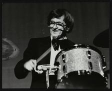 Drummer Barrett Deems playing in Stevenage, Hertfordshire, 1984. Creator: Denis Williams
