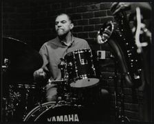 Drummer Derek Gale playing at The Fairway, Welwyn Garden City, Hertfordshire, 31 October 1999. Creator: Denis Williams