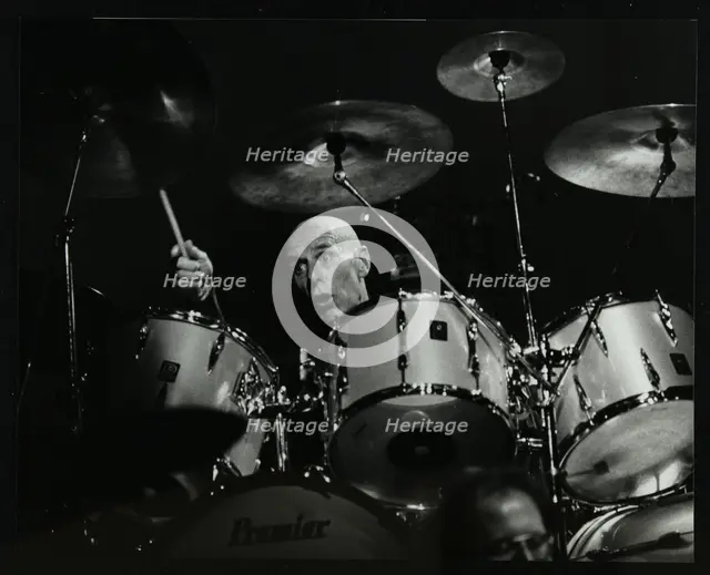 Drummer Eric Delaney playing at the Forum Theatre, Hatfield, Hertfordshire, 6 May 1983. Creator: Denis Williams.