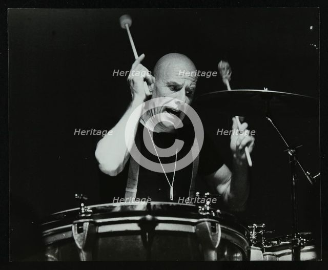 Drummer Eric Delaney playing at the Forum Theatre, Hatfield, Hertfordshire, 1983. Artist: Denis Williams
