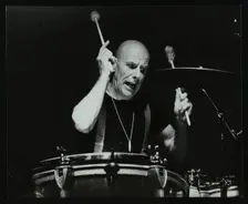 Drummer Eric Delaney playing at the Forum Theatre, Hatfield, Hertfordshire, 1983. Creator: Denis Williams