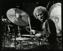 Drummer Ginger Baker performing at the Forum Theatre, Hatfield, Hertfordshire, 1980. Creator: Denis Williams