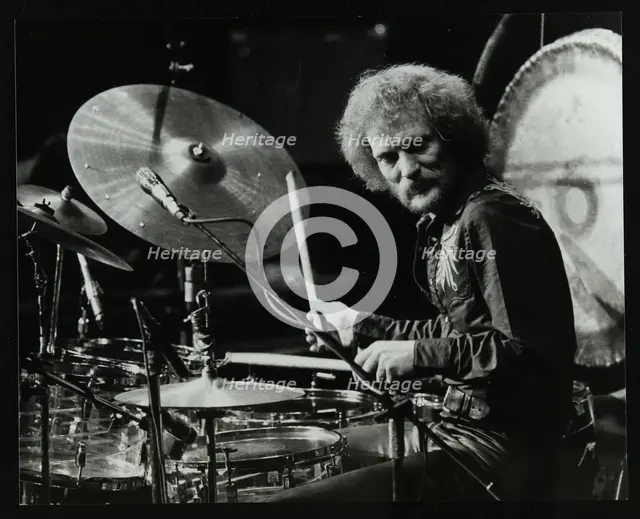 Drummer Ginger Baker performing at the Forum Theatre, Hatfield, Hertfordshire, 1980. Creator: Denis Williams.