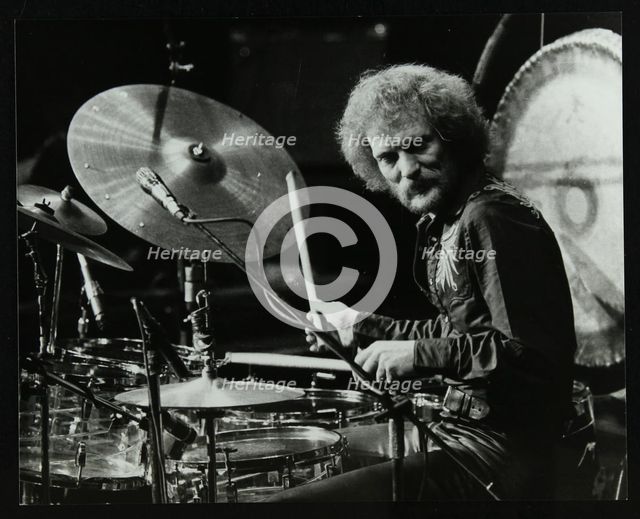 Drummer Ginger Baker performing at the Forum Theatre, Hatfield, Hertfordshire, 1980. Creator: Denis Williams.