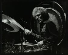 Drummer Ginger Baker performing at the Forum Theatre, Hatfield, Hertfordshire, 1980. Creator: Denis Williams