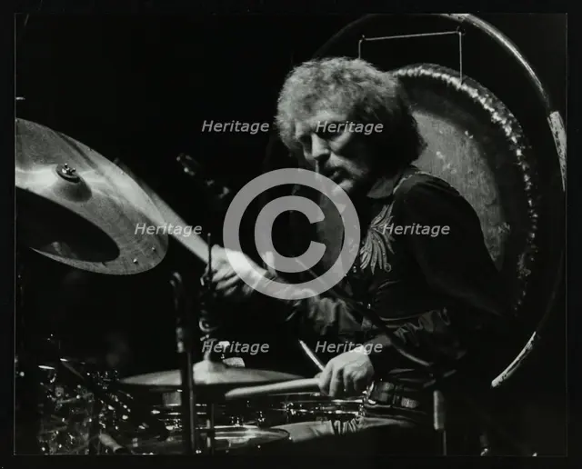Drummer Ginger Baker performing at the Forum Theatre, Hatfield, Hertfordshire, 1980. Creator: Denis Williams.